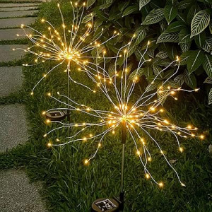 HFLYJPYW Solar Firework Lights 2Pcs Garden Lights Outdoor Waterproof, 120 LED with 8 Modes Twinkling an…