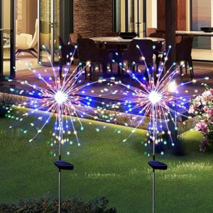 HFLYJPYW Solar Firework Lights 2Pcs Garden Lights Outdoor Waterproof, 120 LED with 8 Modes Twinkling an…