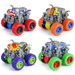 LEFEI Monster Truck Toys - 4 Pack Friction Powered Toy Motorcycle Cars Push and Go Car Truck Playset for B…