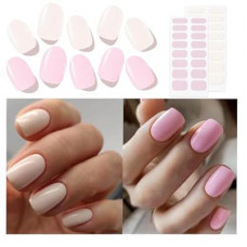 Modelones Semi Cured Gel Nail Strips, 64 Pcs Transparent Crystal Clear Nude Pink Gel Nail Stickers, U…