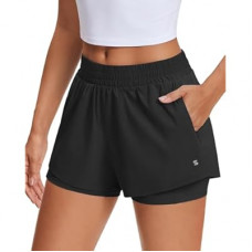 Stelle Women's 2 in 1 Running Shorts Athletic Workout Gym Shorts High Waisted Shorts with Liner Zipper P…