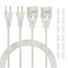 Zlierop 2 Pack 15 Ft Clear Extension Cord, UL-Certified Thin Extension Cord, 2 Prong Extension Cords, Mal…