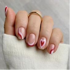 Valentines Day Short Press on Nails Acrylic Square Fake Nails Glossy False Nails with Red Pink Striped French…