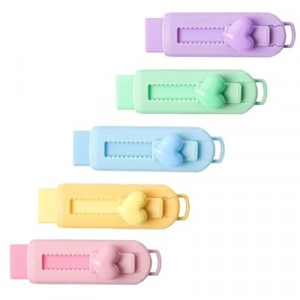 5 Pack Sliding Retractable Pencil Eraser with Plastic Sleeve, Large White Erasers for School Office, Art…