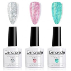 Gsnagole Glitter Gel Nail Polish Set Sparkly 3 Colors Silver Pink Green Gel Polish Kit Soak Off UV Manicure Art…