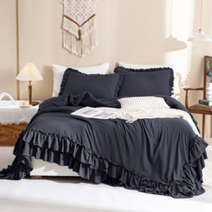 Masaca Ruffled Comforter Set King,Farmhouse Shabby Boho Chic Bedding Comforter Vintage Aesthe…
