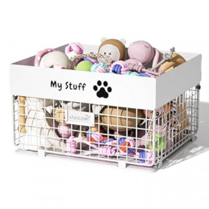 qeerable Dog Toy Box- Metal Large Dog Toy basket for Small Dog - Dog Toy Storage Bin for Pet - Personaliz…