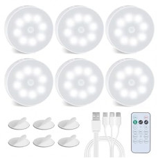 EverBrite 6 Pack Puck Lights with Remote, Wireless Closet and Under Cabinet Lights, Rechargeable Motio…