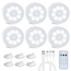 EverBrite 6 Pack Puck Lights with Remote, Wireless Closet and Under Cabinet Lights, Rechargeable Motio…