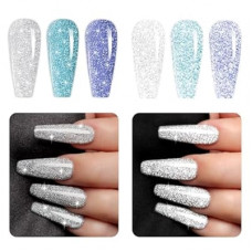 Gsnagole Sparkling Gel Nail Polish Set with 3 Colors Silver, Blue, Purple Holographic Gel Polish Kit UV LED…