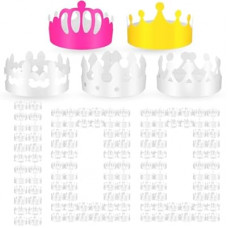 Crtiin 100 Pcs White Paper Crowns DIY Blank Birthday Party Decoration Crowns for Kids Adults,Party Hats C…