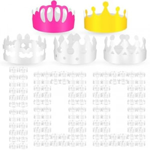 Crtiin 100 Pcs White Paper Crowns DIY Blank Birthday Party Decoration Crowns for Kids Adults,Party Hats C…