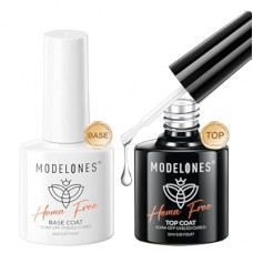 modelones No Wipe Gel Top Coat and Base Coat Set, 2 Pcs Clear Glossy Hema Free Base Top Coat Gel Nail P…