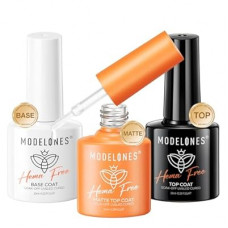 modelones Hema-Free Gel Top and Base Coat Set, 3 Pcs Clear Glossy Velvet Matte Base Top Coat No Wip…