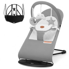 HKAI Baby Bouncer, Portable Baby Bouncer Seat for Babies 0-18 Months, 100% Cotton Fabrics, 3 Modes of u…