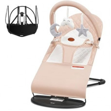 HKAI Baby Bouncer, Portable Baby Bouncer Seat for Babies 0-18 Months, 100% Cotton Fabrics, 3 Modes of u…