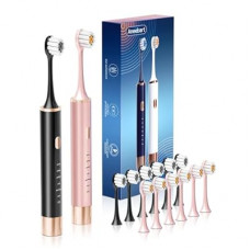 Aneebart Black & Pink Electric Toothbrush for Adults, 2 Pack Toothbrush，USB Rechargeable So…