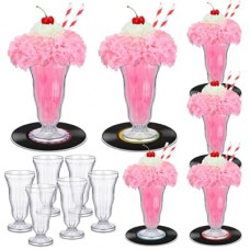Dingion 50's Soda Shop Party Decor Pink 50s Theme Party Decorations Includes Soda Milkshake Glass Stra…