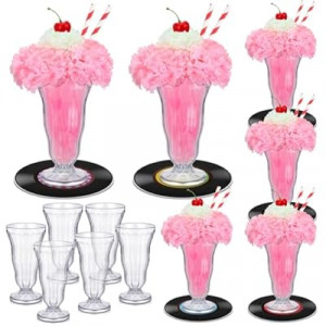 Dingion 50's Soda Shop Party Decor Pink 50s Theme Party Decorations Includes Soda Milkshake Glass Stra…