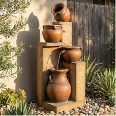 Bumilgar Water Fountain Outdoor Fountain with Lights - 53 Inches 4 Tiered Floor Standing Outdoor Wat…