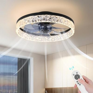 AHAWILL Flush Mount Ceiling Fan with Light, 15.7