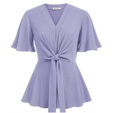 GRACE KARIN 2026 Women's Elegant V Neck Peplum Tops Tie Front Short Bell Sleeve Shirts Tops Blouse