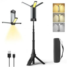 Rechargeable Work Light with Stand, Outdoor LED Cordless Camping Light with Portable Telescopic Bracket, 3.…