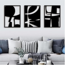 Black Metal Bedroom Wall Decor - Minimalist Abstract Black and White Framed Wall Art for Living Room B…