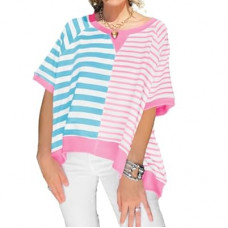 Tankaneo Womens Oversized T Shirts Summer Short Sleeve Striped Color Block Loose Fit Tops 2025 Trendy C…