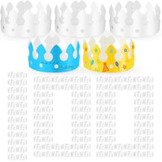 Crtiin 100 Pcs White Paper Crowns DIY Blank Birthday Party Decoration Crowns for Kids Adults,Party Hats C…