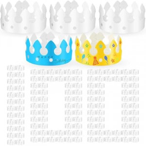 Crtiin 100 Pcs White Paper Crowns DIY Blank Birthday Party Decoration Crowns for Kids Adults,Party Hats C…