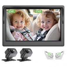 IPOZITO Car Camera for Baby Monitor for 2 Kids 5 inch Display HD 1080P Dual-Channel Baby Car Cam…