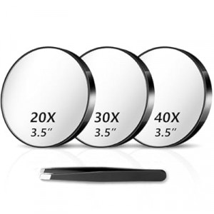 Haikopoon Magnifying Mirror 20X&30X&40X 3Packs with Tweezer and Suction Cups Set, 3.5 Inches Co…