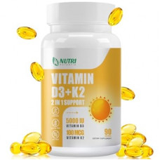 NUTRI POTENTIA Vitamin D3 K2 Supplement with MCT Oil, Vitamin D3 5000 IU and K2 100 mcg Softge…