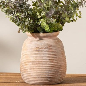 Ceramic Flowers Rustic Vase, Neutral Pottery Farmhouse Vases Home Decor, 7.48