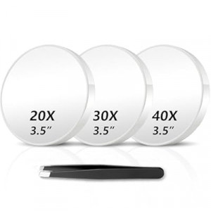 Haikopoon Magnifying Mirror 20X&30X&40X 3 Packs with Tweezer and Suction Cups Set, 3.5 Inches Co…