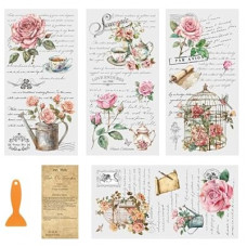 4 Sheets Rub On Transfers for Crafts, Vintage Rose Flower Rub On Transfers for Furniture Transfers Ru…