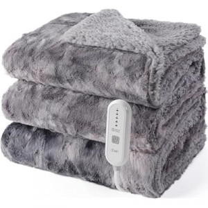 Electric Throw Blanket,Soft Faux Fur Heating Blanket Throw,5 Heat Settings &4Hrs Auto-Off, Overheat…