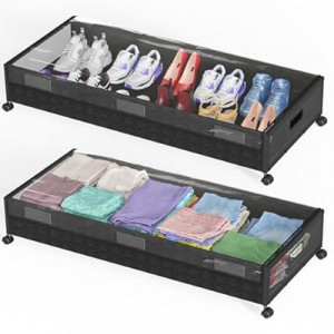 oylik Large Under Bed Storage with Wheels, Metal Under Bed Storage Containers with Clear Lid, Handle,…