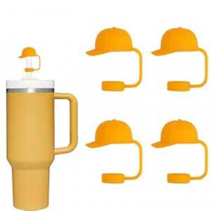 MOGOXION Straw Covers Cap for Tumblers 4 Pcs Yellow Hat Stanley Cup Toppers 0.4 in 10 mm Silicone…