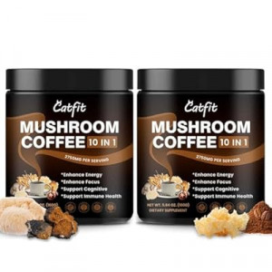 2 Pack Mushroom Coffee Powder, 10 Adaptogenic Mushrooms And MCT Oil, Hydrolyzed Collagen, Instant C…