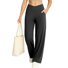 Yogaration Wide Leg Yoga Pants for Women, Crossover High Waisted Lounge Pants with Pockets, Loose S…