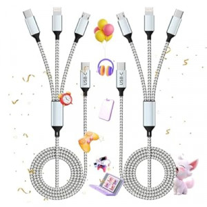 USB C Multi Charging Cable, (2 Pack 4FT), 3 in 1 Charging Cable Nylon Braided Universal Charger Cable wi…