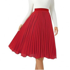 Women's Midi Skirt Elastic High Waist Pleated Skirt Knee Length Swing A-Line Casual Flowy Skirts 2025