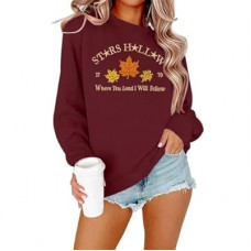 MYHALF Crewneck Sweatshirt for Women Fall Leaf Graphic Sweatshirts Vacation Long Sleeve Drop Shoulde…