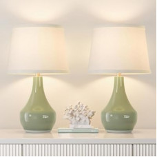 Seealle Modern Green Table Lamps Set of 2 - Bedside Lamps for Night Stands, 19.4