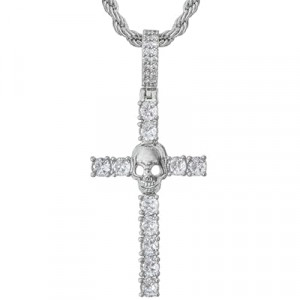 Sinlxcoy Skull Cross Necklace - 14k Gold/Silver Plated Unisex Jewelry with Moissanite & CZ Rhinestones,…