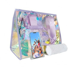 GolfFox 26L Extra Large Iridescent Beach Bag Set - Purple Tote Bag with Snap & Waterproof Touchscreen Ph…