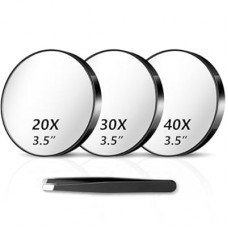 Haikopoon Magnifying Mirror 20X&30X&40X 3Packs with Tweezer and Suction Cups Set, 3.5 Inches Co…