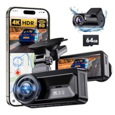 COOLCRAZY Dash Cam Front Rear - 4K+1080P Full HD Dashcam Free 64GB Card, with 5G WiFi GPS, Dual…
